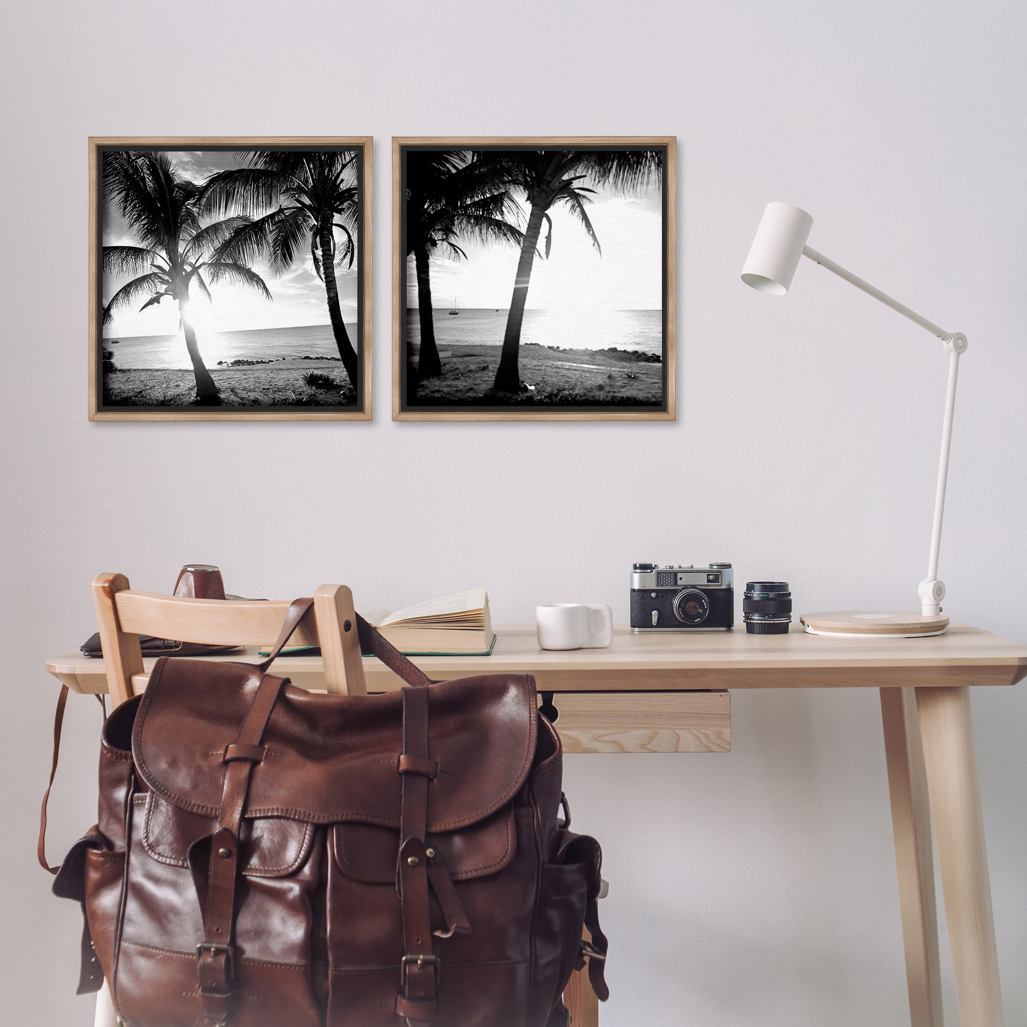 Stupell Industries Tropical Palm Sunset Landscape & Nature Photography Brown Floater Framed Canvas Art Print Wall Art, 18 x 18, Set of 2