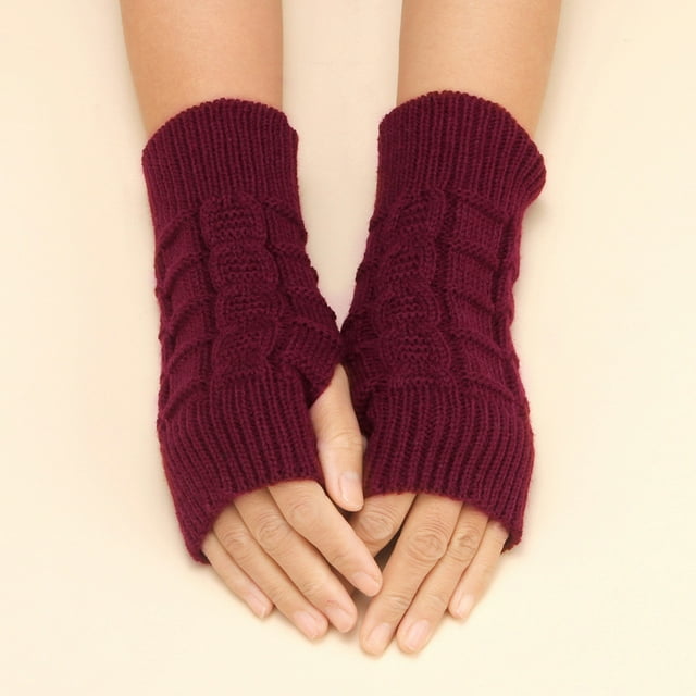 Women Casual Autumn And Winter Simple Solid Color Pattern Knitted Short Half Finger Gloves