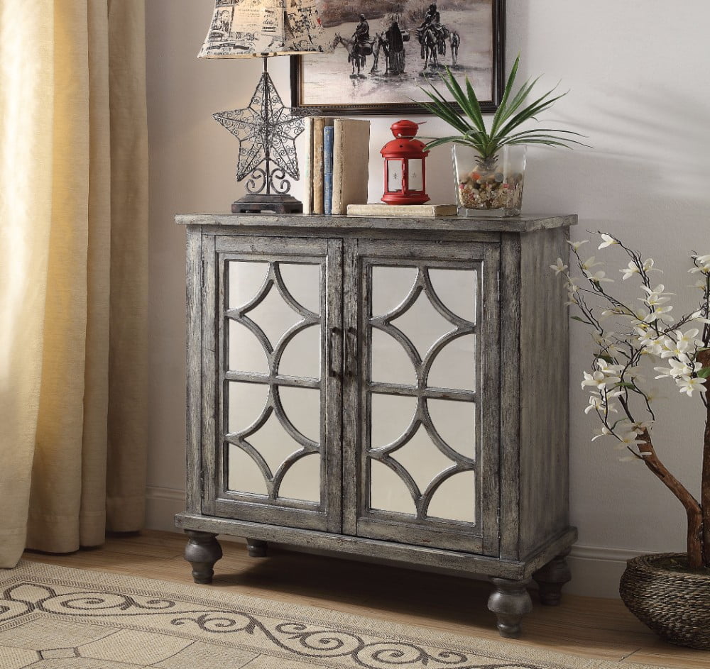 Velika Console Table With 2 Doors, Weathered Gray