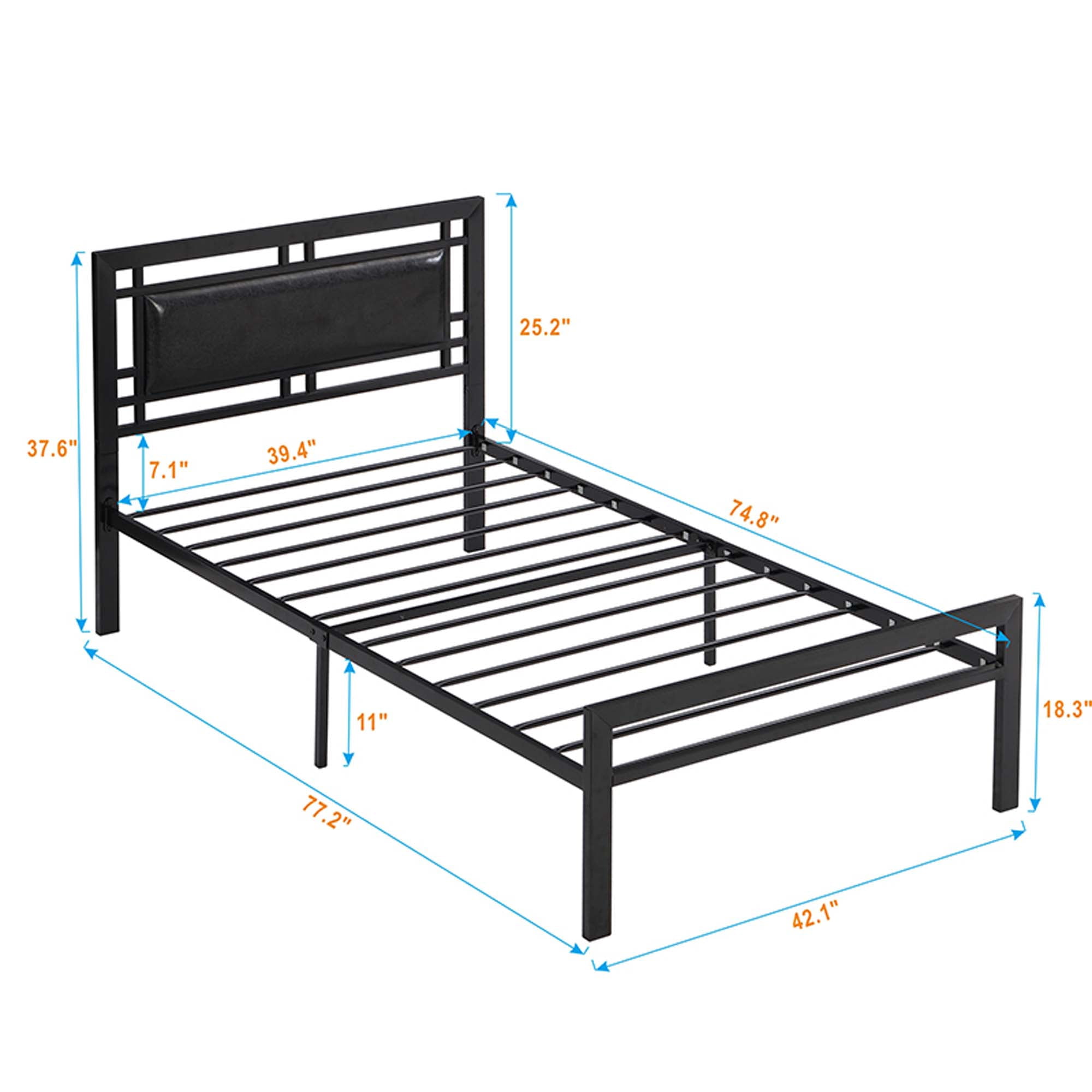 DEALTOPS Metal Platform Twin Bed Frames with Headboard Heavy Duty Steel Slat Support No Noise, Black