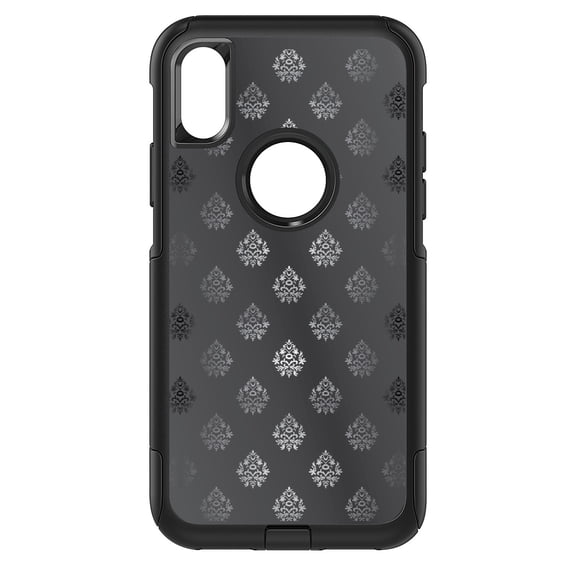 DistinctInk Custom SKIN / DECAL compatible with OtterBox Commuter for iPhone XR (6.1" Screen) - Silver Grey Black White Damask - Floral Damask Pattern