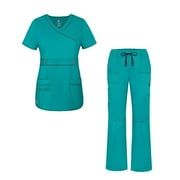 Adar Pop-Stretch Junior Fit Womens Scrub Set - Crossover Top and Multi Pocket Pants