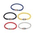 thumbnail image 2 of Juego de pulseras tejidas de 5 uds., pulseras de cuero trenzadas con cierre magnético, rojo, azul, plateado, amarillo, azul marino, para regalo, 2 of 5