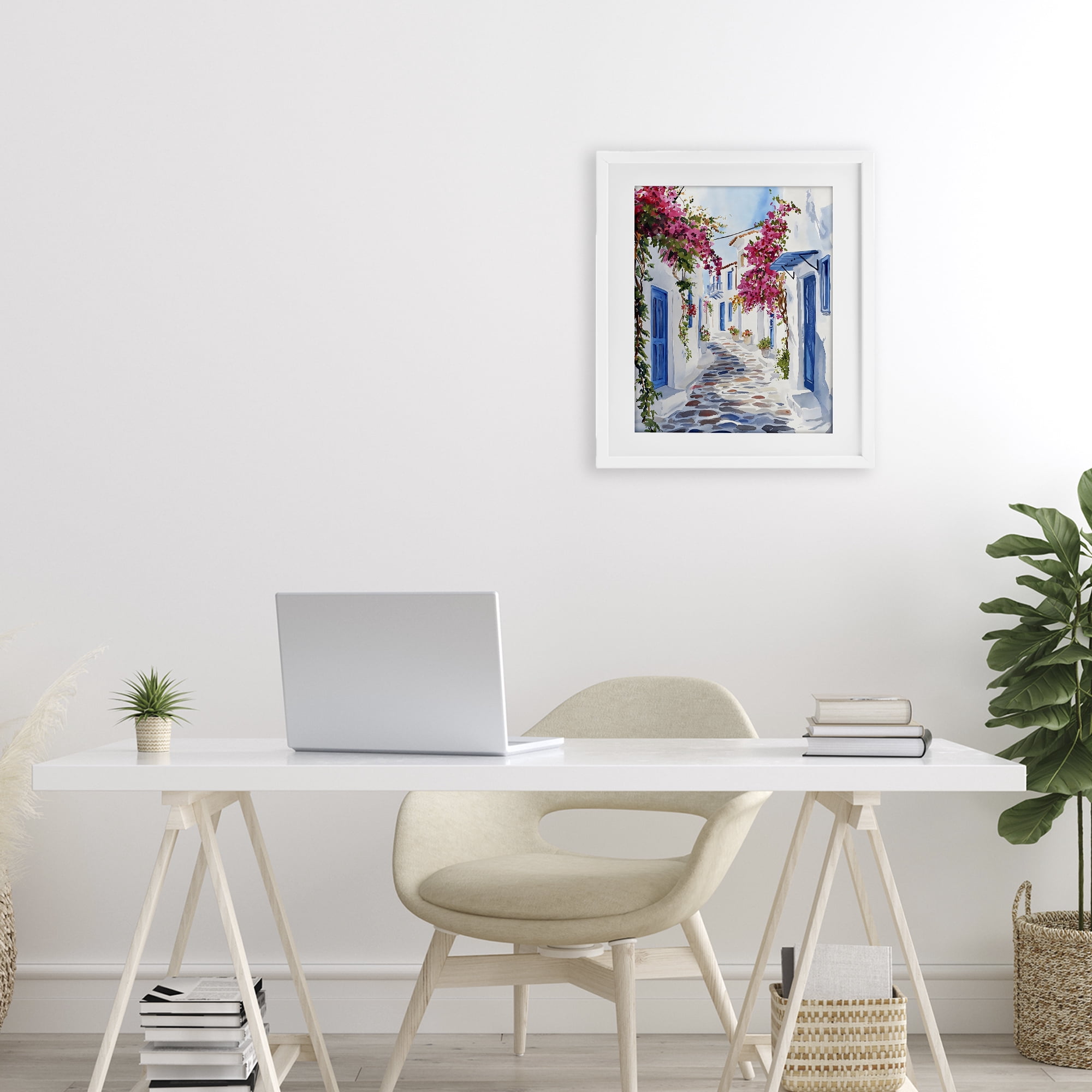 Stupell Industries Santorini Stone Street Pathway White Framed Print Under Glass, design by LSR Design Studio