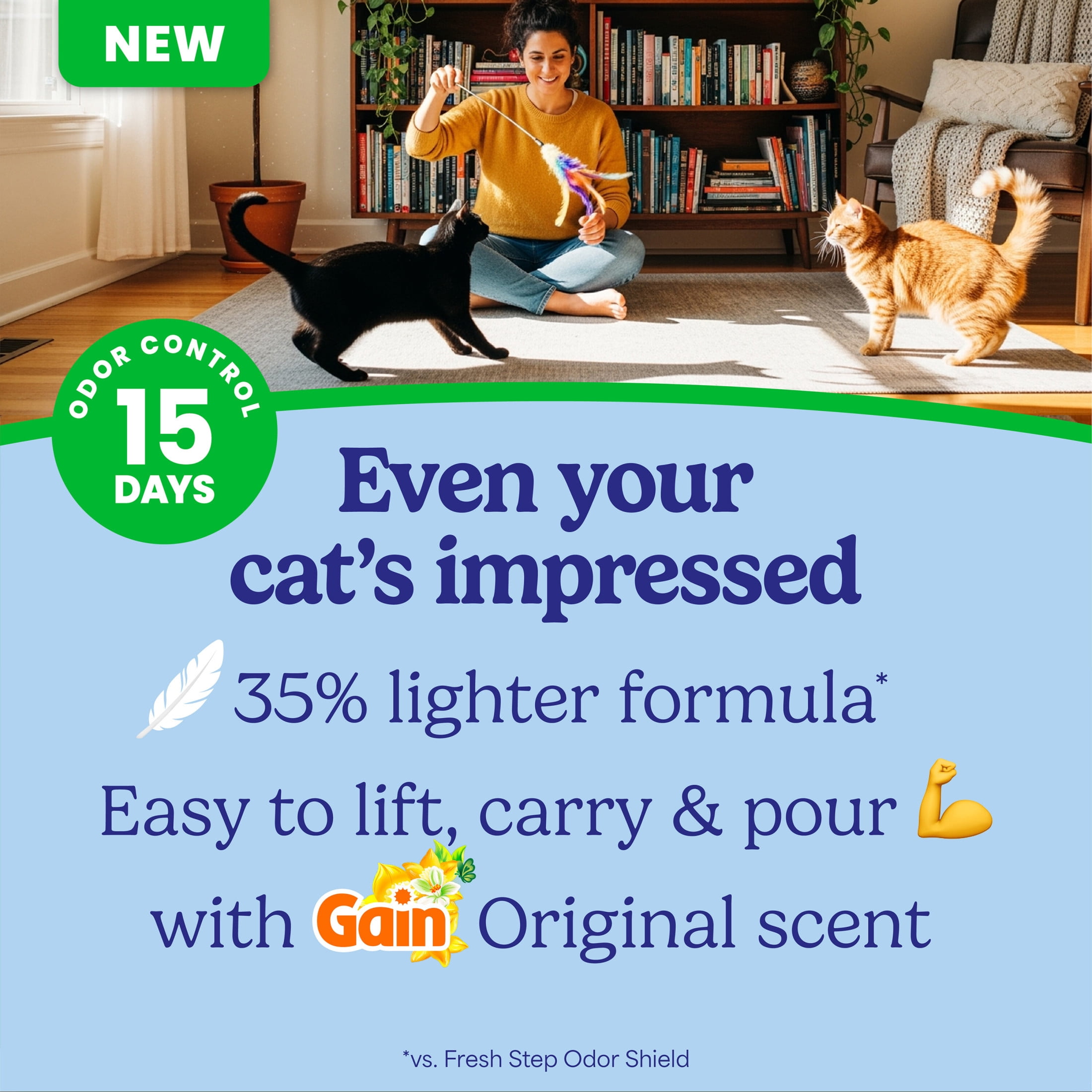 (2 pack) Fresh Step Odor Shield Light Weight Multi-Cat Clumping Cat Litter, Gain Original Scent, 11.5 lb Jug