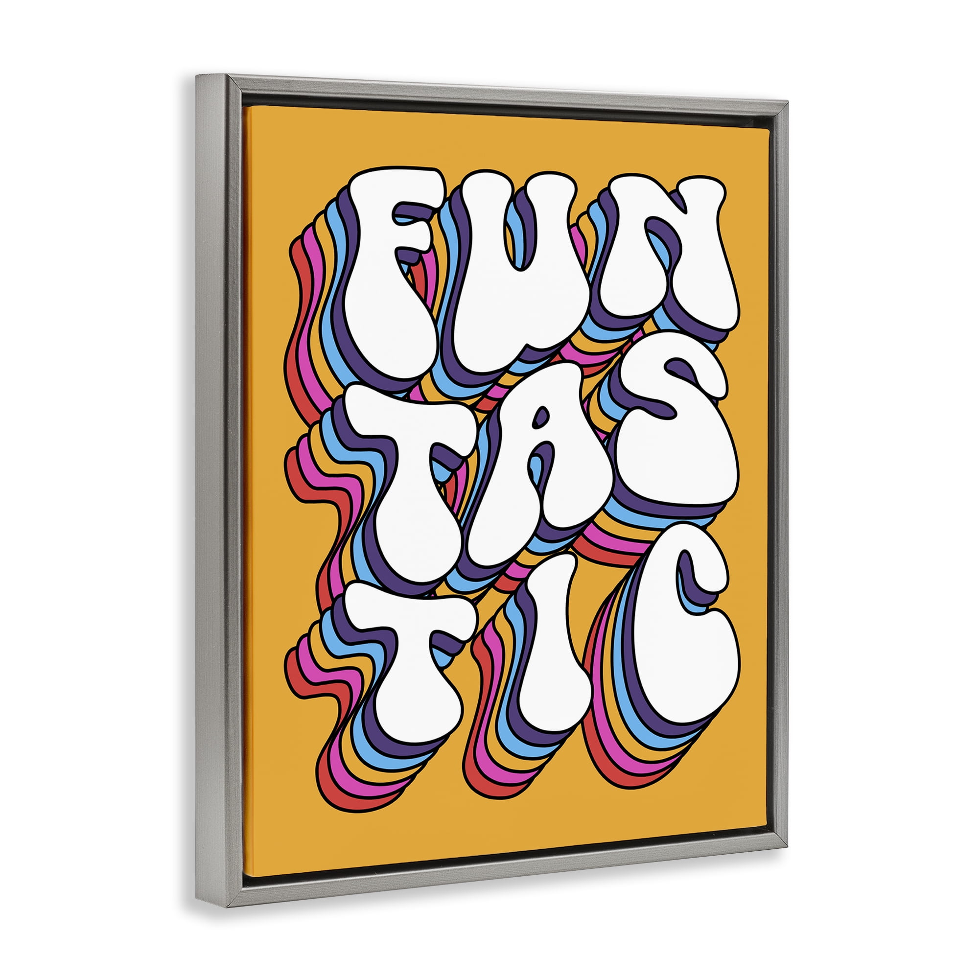 Stupell Industries Funtastic Groovy Typography Text & Numbers Painting Gray Floater Framed Canvas Art Print Wall Art, 25 x 31