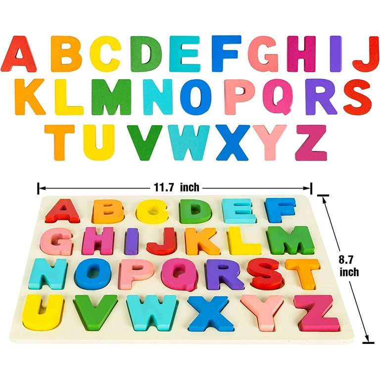 Wooden Peg Puzzles Set for Toddlers 2 3 4 Years Old, Alphabet ABC, Numbers, Shape and Farm Animals Learning Puzzles Board for Kids, Preschool