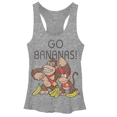 Women s Nintendo Donkey Kong Gos Racerback Tank Top Gray Heather Large
