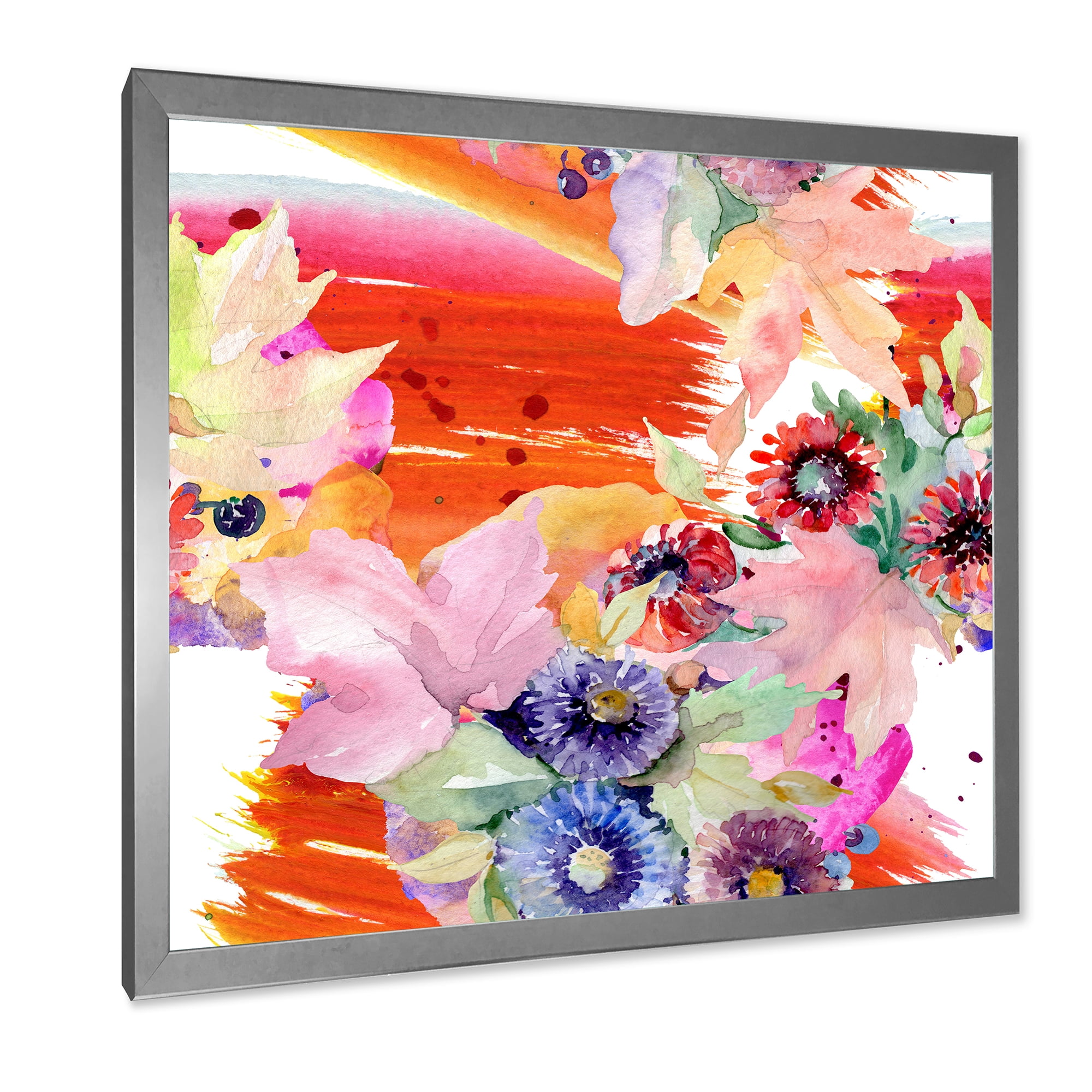 Wildflowers and Vibrant Wild Spring Leaves VII 36 in x 36 in Framed Painting Canvas Art Print, by Designart