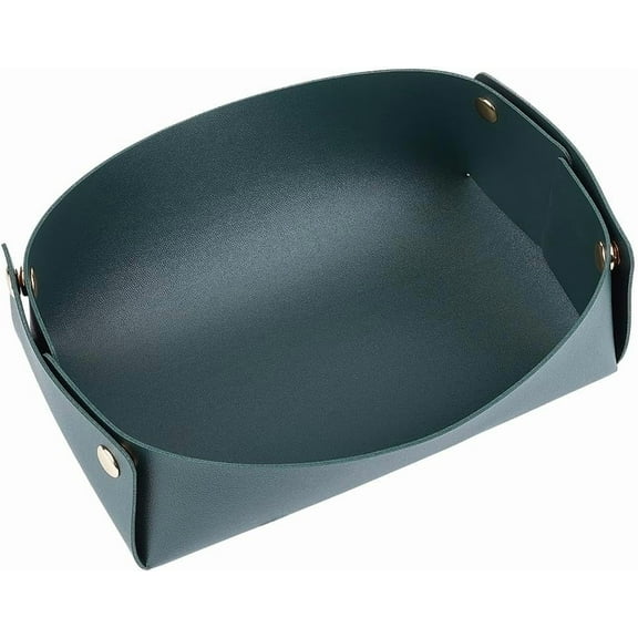 Jewelry Valet Tray PU Leather Basket Entryway Table Storage Box Portable Folding Travel Organizer Bedside Desktop Catchall for Women Men Watch Key Cosmetic