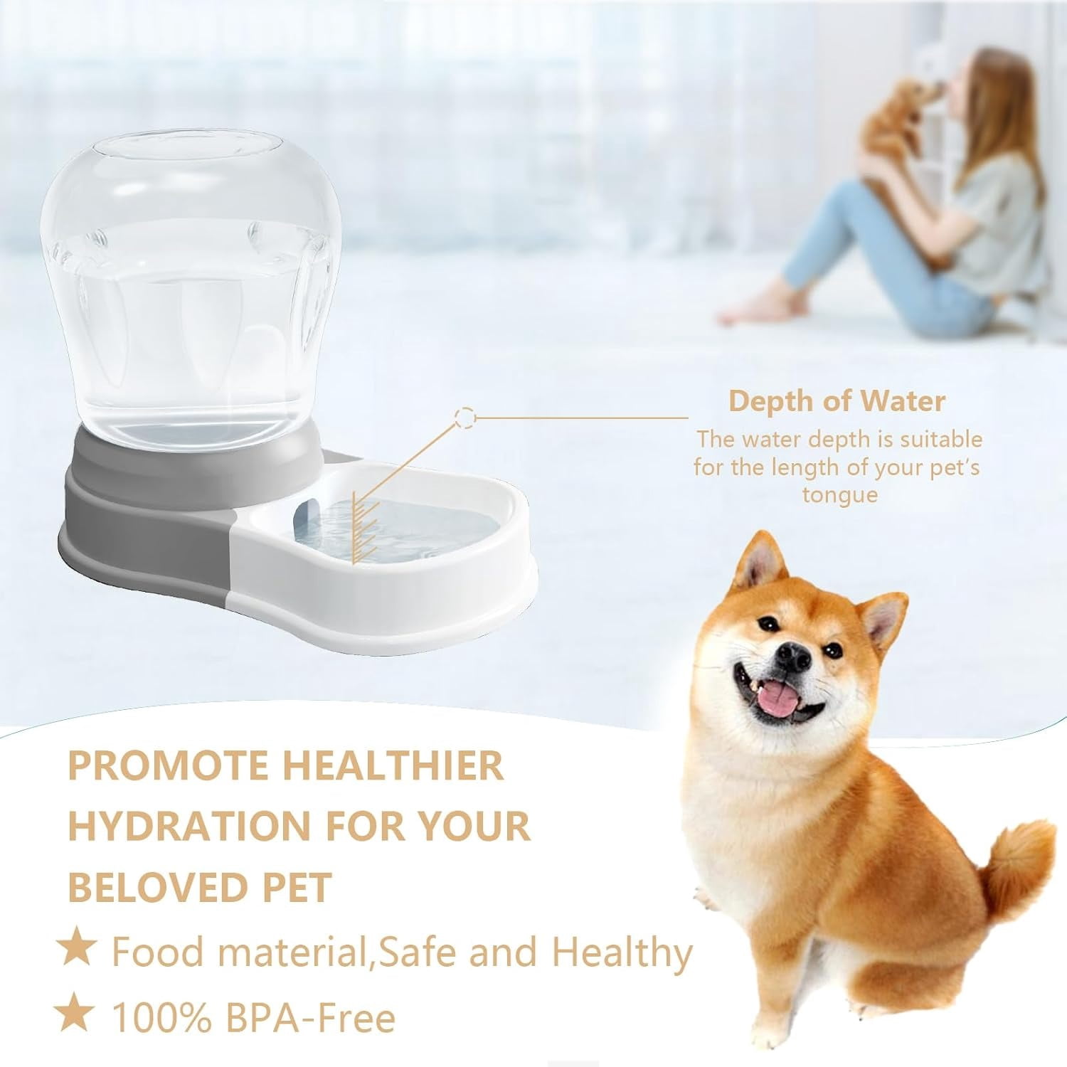 1.58 Gallon Automatic Dog Water Bowl Dispenser, Large Capacity Water Feeder for Cats and Dogs, BPA-Free, 1.58 Gallon Grey