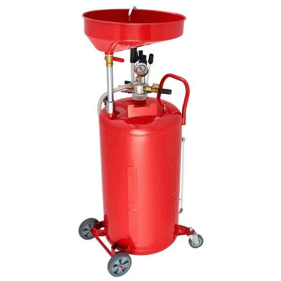 KFFKFF 21 Gallon Portable Waste Oil Drain Tank, Air-Powered Oil Drainer with Adjustable Funnel Height, Industrial Fluid Collection Tank with Wheels, Suitable for Auto Repair and Maintenance, Red