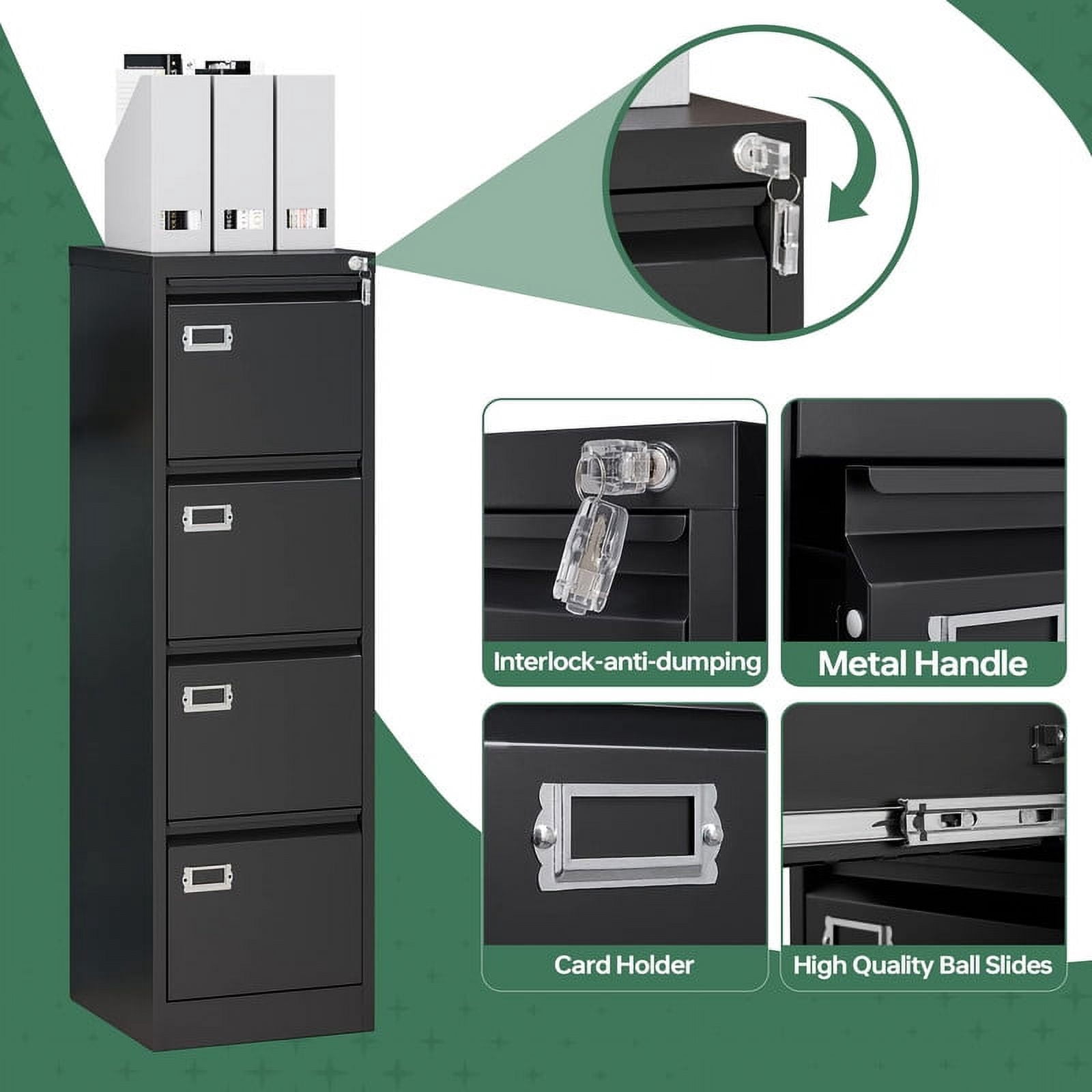 MIIIKO 4 Drawer File Cabinet,Metal Vertical Filing Cabinets with Lock,Storage A4/F4/Letter/Legal for Home Office-Assembly Required (4 Drawer-Black)