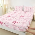 thumbnail image 4 of Feelyou Kawaii Pink Ribbon Twin Sheet Sets for Kids, Fashion Bow-tie Bow Twin Fitted Sheet, Cartoon Love Heart Flat Sheet, Luxury Bedroom Decor, 3pcs, 4 of 8