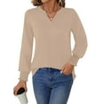 thumbnail image 3 of UVN Womens Fall Blouses Long Sleeve V neck Shirts Dressy Casual Smocked Cuffs Tunic Tops, 3 of 7