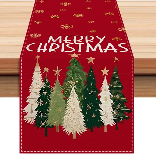Christmas Tree Printed Table Flag for Holiday Parties Living Room Kitchen Dining Room Coffee Table Decoration 1 Pack