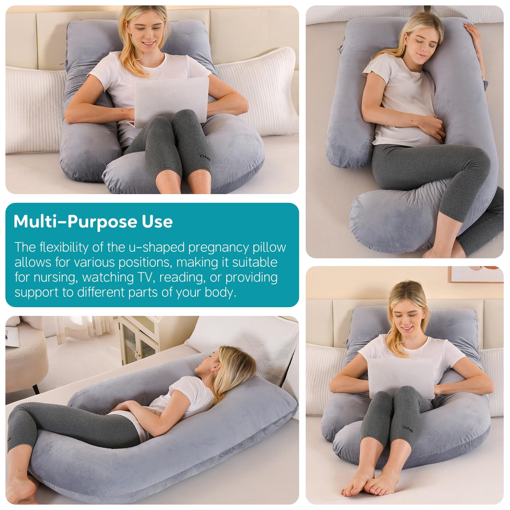 U-shaped Pillow For Sleeping  Full Body Support & Belly - 57 Inch Maternity With Machine Washable Cover |