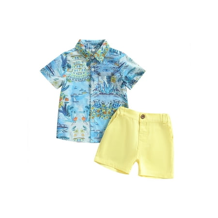 

Sunisery Toddler Kids Boys Summer Clothes Sets Short Sleeve Printed Lapel Buttons Shirts Short Pants Children Casual Outfits