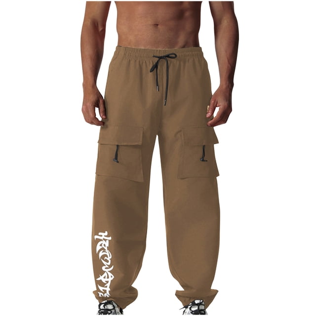 Miqool Pantalon Cargo Ample Décontracté pour Homme, Taille Élastique avec Cordon, Pantalon de Randonnée Léger, Pantalon de Travail d'Extérieur avec Multiples Poches