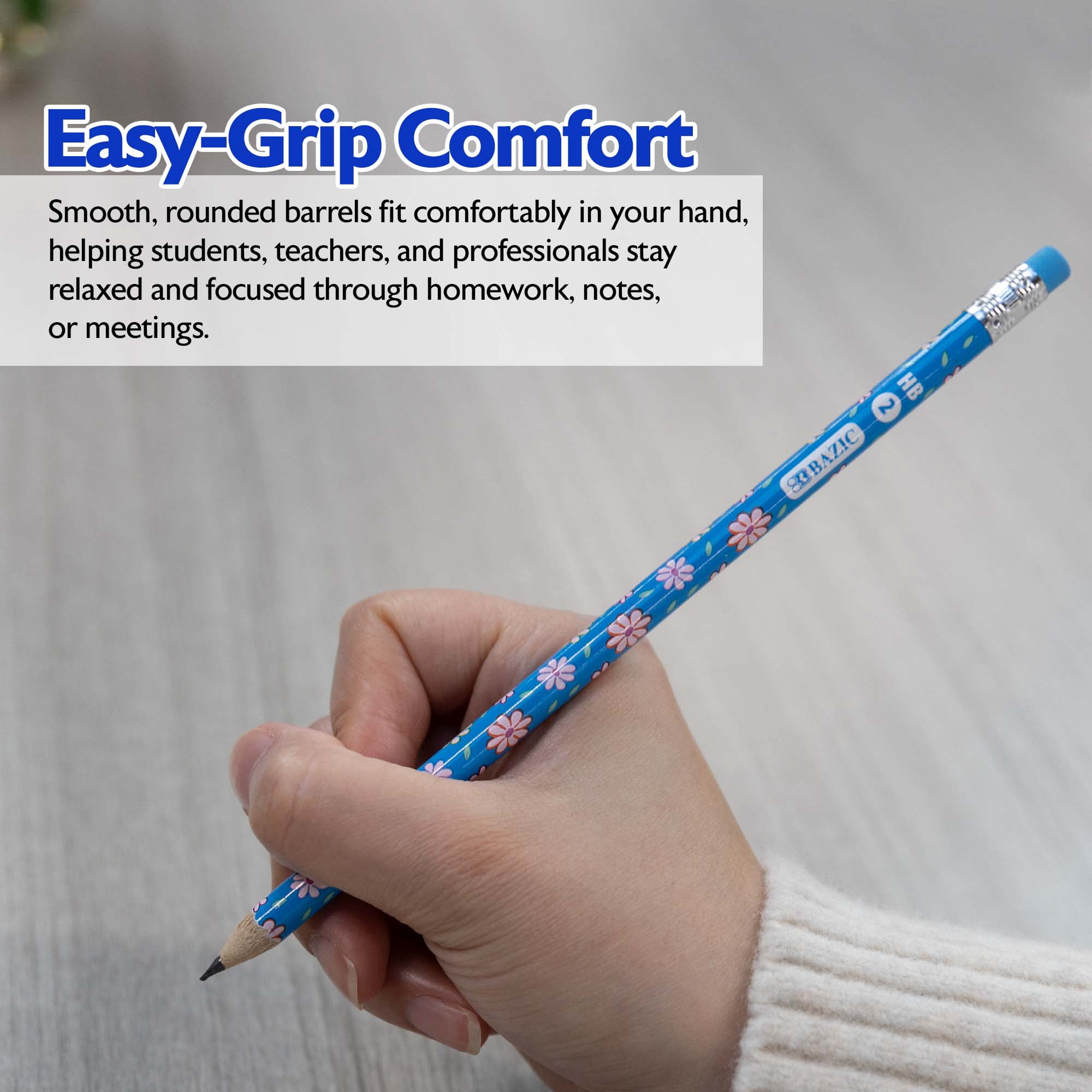 BAZIC Products Floral Pencils 24 Packs (192 Pcs), Assorted Colors, Wood-Cased #2 HB Pencil with Eraser, Cute Flower Pencils