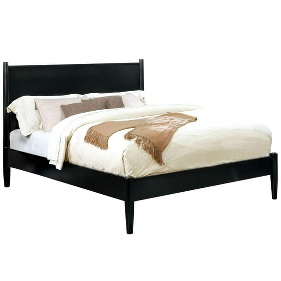 Wooden California King Size Bed with Panel Headboard Black - Saltoro Sherpi