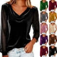 thumbnail image 1 of Ashirexll Womens Casual Tops, Solid Color Elegant Metallic Velvet Mesh Splicing Long Sleeve Top, 1 of 7