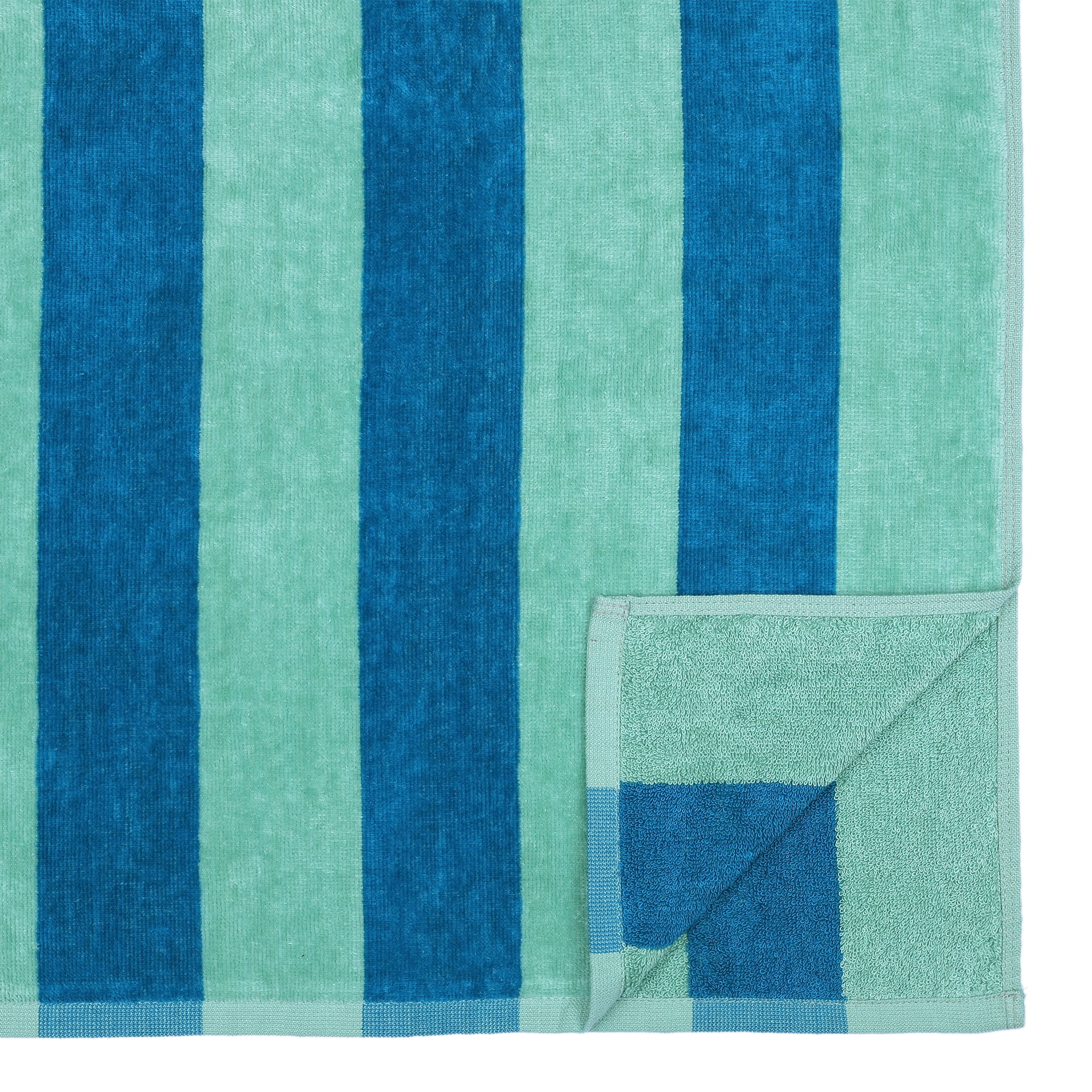 Mainstays Cabana Stripe Cotton Blend Beach Towel, 58" x 28", Teal & Green