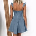 thumbnail image 6 of cfhntfmh Denim Dresses for Women Ruffle Cap Sleeve Square Neck Stretchy Mini Dress Summer Trendy Babydoll Jean Dress, 6 of 7
