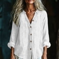 thumbnail image 5 of Nmnitkp Long Sleeve Shirts for Women Cotton Linen Button Down Shirt Stand V Neck Roll Up Long Sleeve Loose Fit Casual Blouse for Fall Work Daily Loungewear White,L, 5 of 7