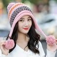 thumbnail image 4 of YooGuoGuo Women Fleece Lined Beanie Cap Contrast Color Warm Knitted Ski Hat w/Earflap Pom, 4 of 4