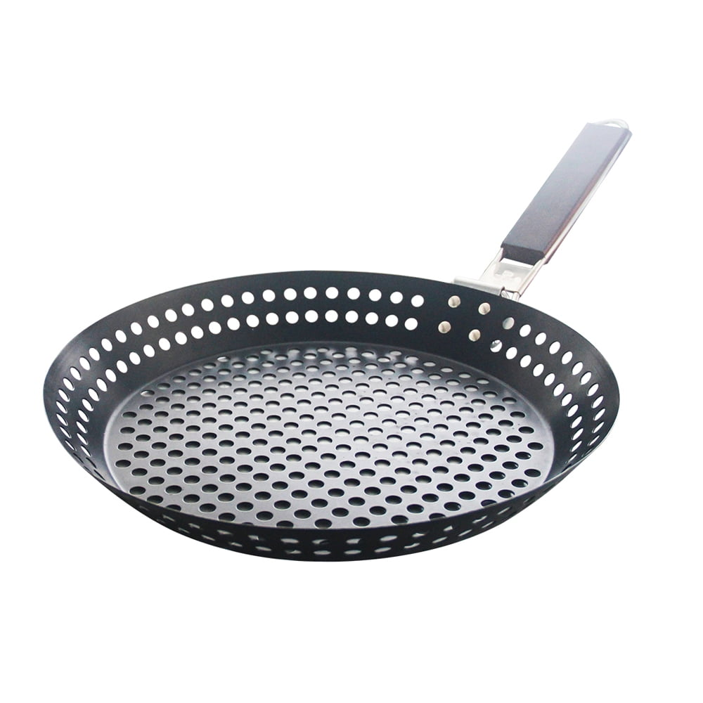 25CM NON STICK FRY PAN GRILL COOKING GRIDDLE BBQ STEAK COOK FISH WOODEN HANDLE