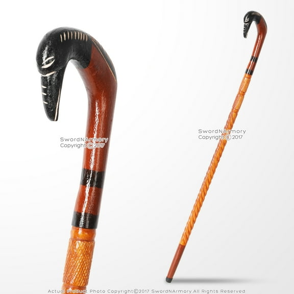 Munetoshi Handcrafted Eucalyptus Wood Walking Costume Cane Etched Bird Shape Handle