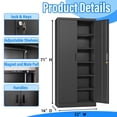 thumbnail image 4 of 180cm Metal Storage Cabinet with Locking Doors, 71 inch Tall 2 Door File Cabinet with Adjustable Shelves for Garage, Home, Office, Black, 4 of 11