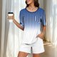 thumbnail image 2 of Conjunto de pijama de mujer de moda de color sólido de manga corta cuello redondo y pantalones con poliéster suave, desgaste de casa transpirable para verano diario, 2 of 9