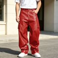 thumbnail image 3 of CONZONE Mens Pu Leather Pants Wide Leg Baggy Motorcycle Pants High Waist Fashion Streetwear Fall Winter Trousers with Pocket, 3 of 8