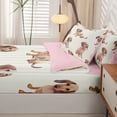 thumbnail image 5 of Homewish Cute Pink Bow Dachshund Zipper Twin Comforter Sets with Fitted Sheet and 2 Pillowcases,Cartoon Animals Zipper Bedding Set,Cream,Pink Reversible,4pcs, 5 of 8