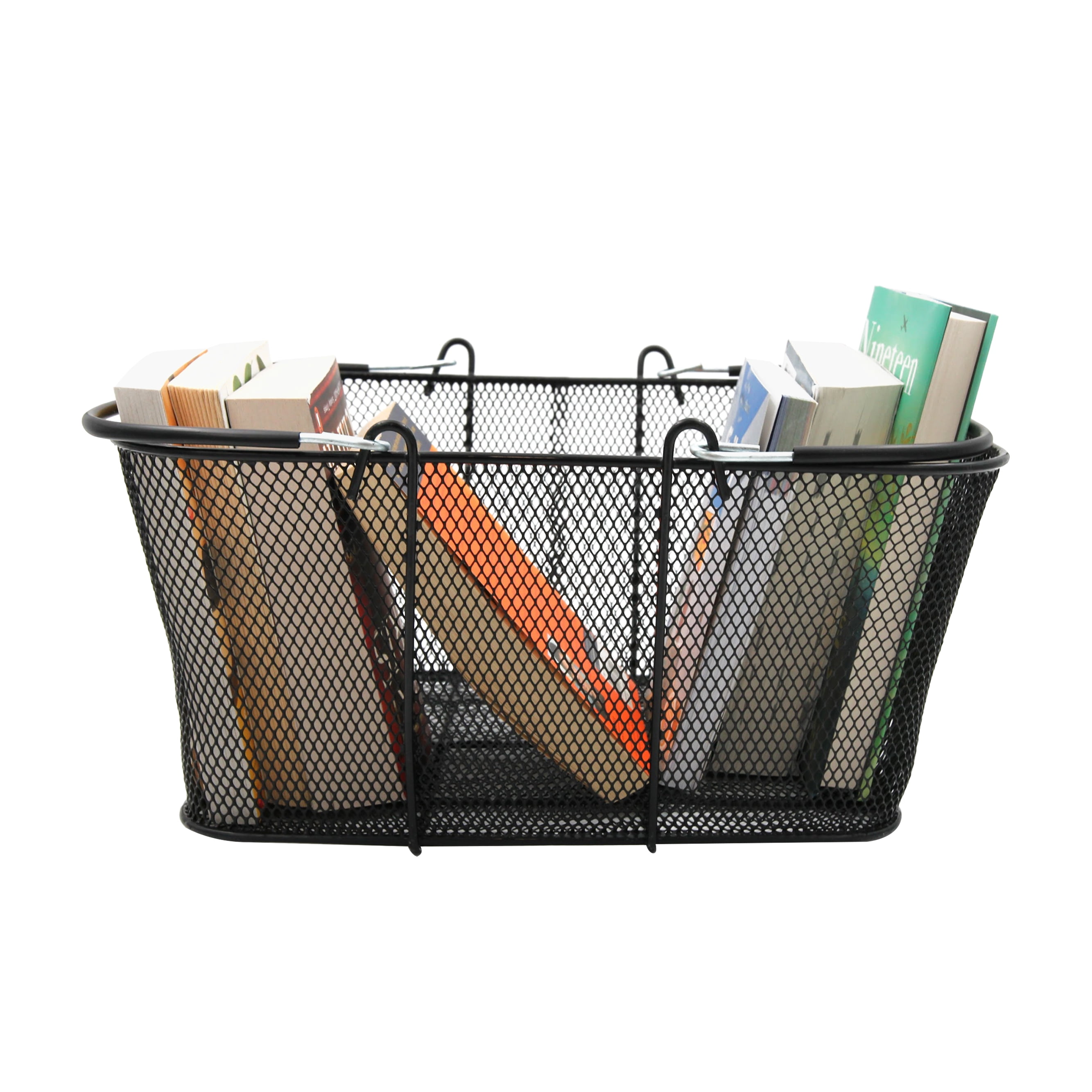 SSWBasics Black Metal Shopping Basket with Handles - 17”W x 12”D x 7”H - Durable and