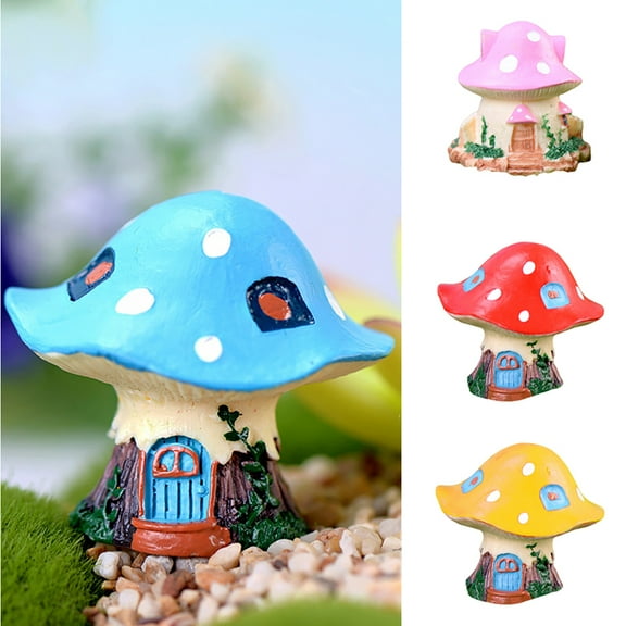 D-GROEE 4Pcs Delicate Creative Mushroom House Model Landscaping Ornaments Miniature Micro Landscape Bonsai Fairy Garden Landscape DIY Decor