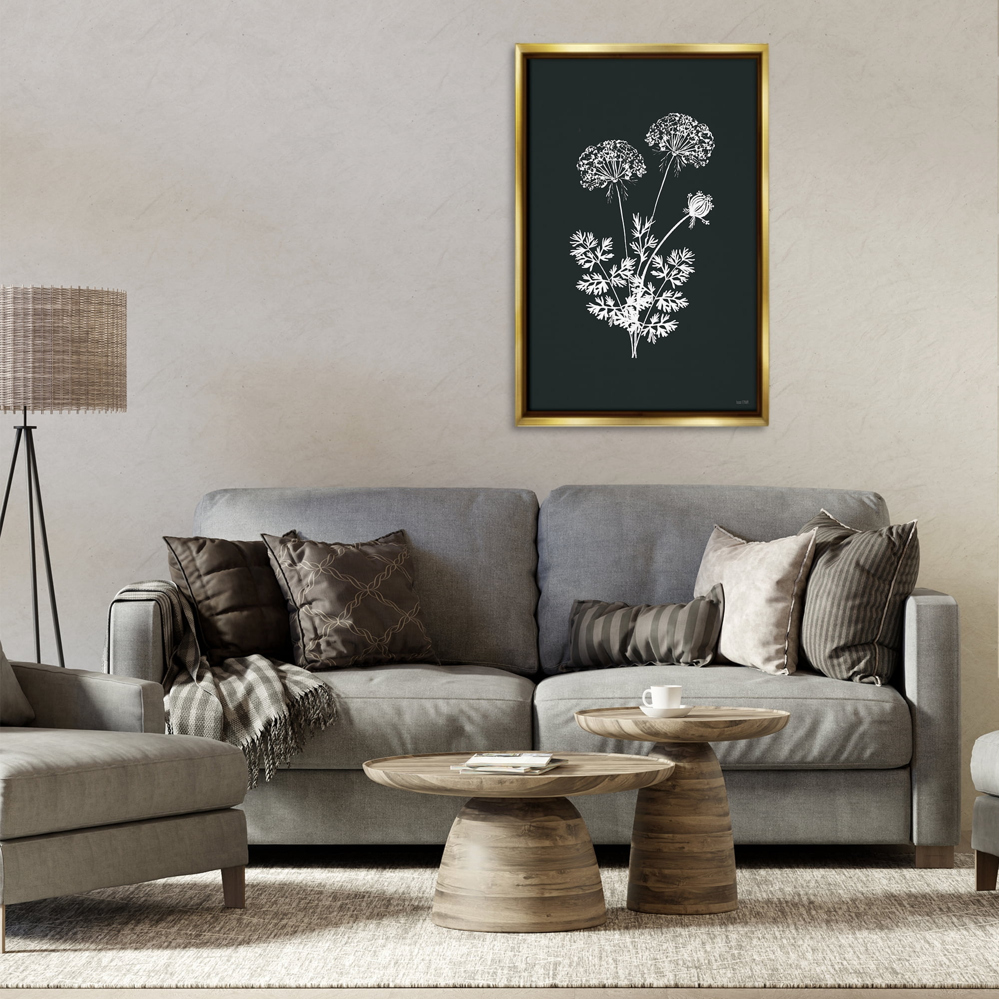 Stupell Industries Black Herb Bunches Botanical & Floral Painting Gold Floater Framed Art Print Wall Art, 21 x 31