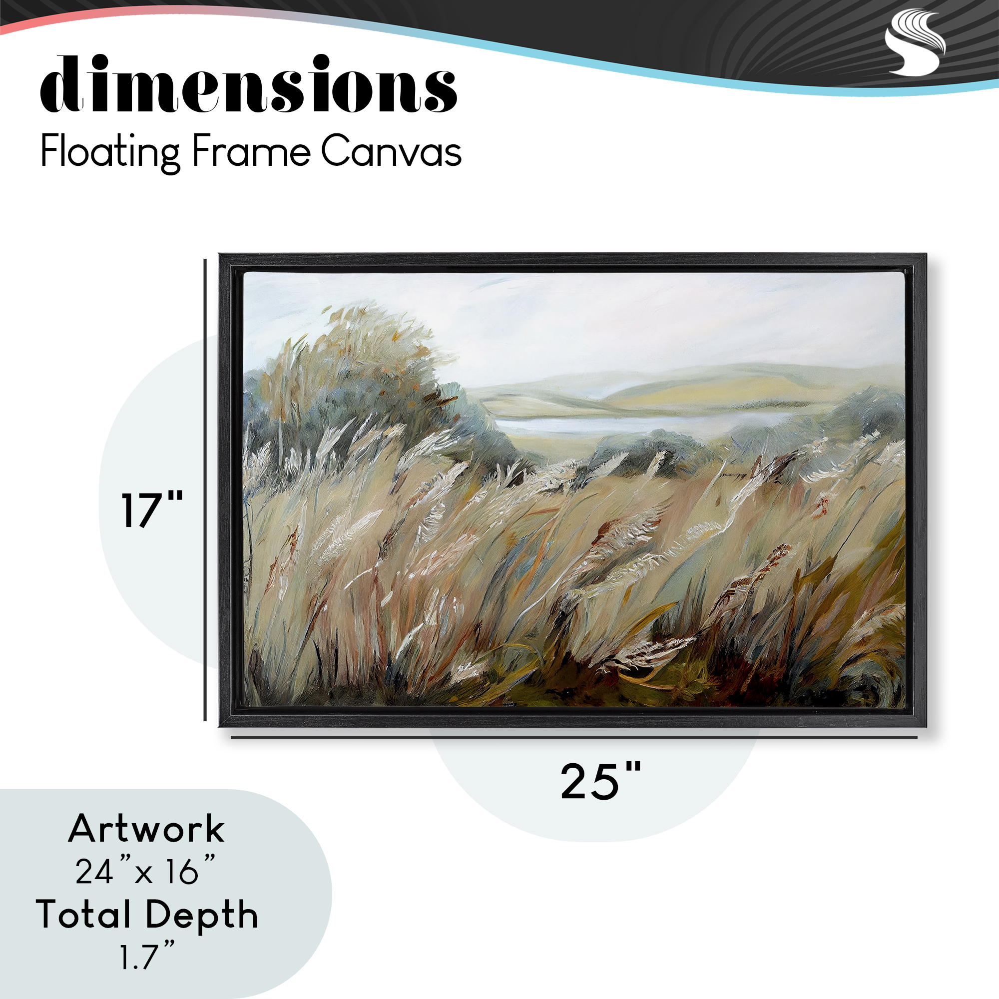 Windy Meadow Distortion Black Framed Floater Canvas Wall Art, design by Sasha