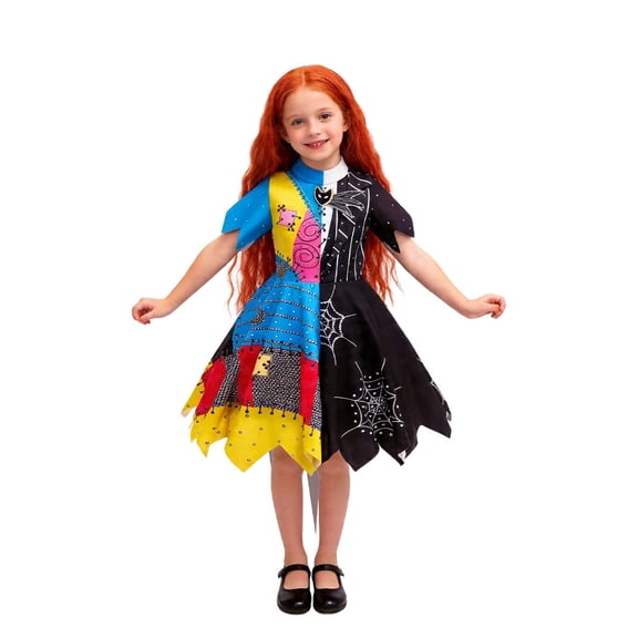 Halloween Patchwork Pinstripe Dress Costume Gothic Nightmare Cosplay Split Tuxedo Outfit for Theme Party