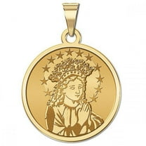 Young Virgin Mary Round Religious Medal - 1 in Size of a Quarter -Solid 14K Yellow Gold