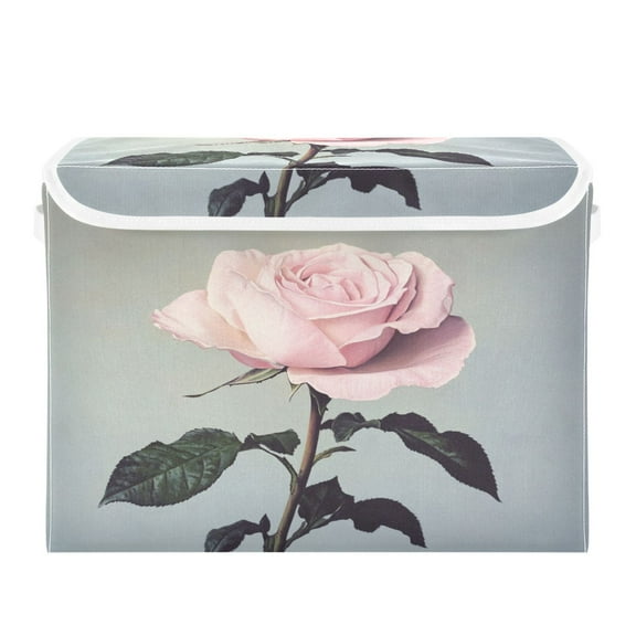 Storage Box With Lid 16.5x12.6x11.8In Foldable Stacked Household Storage Box Large Pink Rose