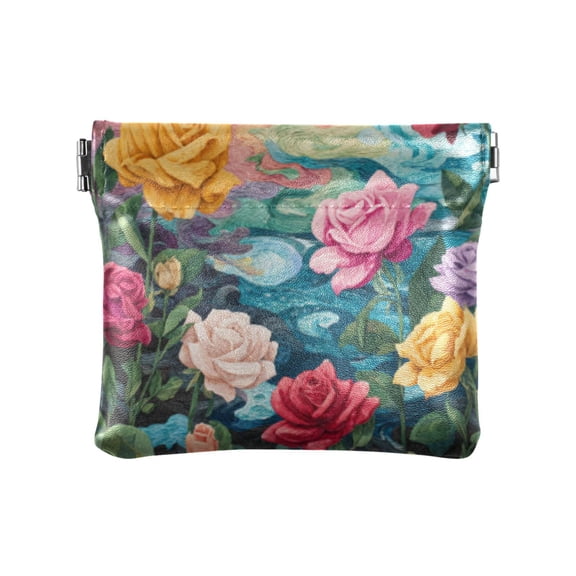 PU leather Coin Purses & Pouches - Wallets Card Cases with RFID Blocking - Slim Money Organizers for Daily Use Roses in Various Colors