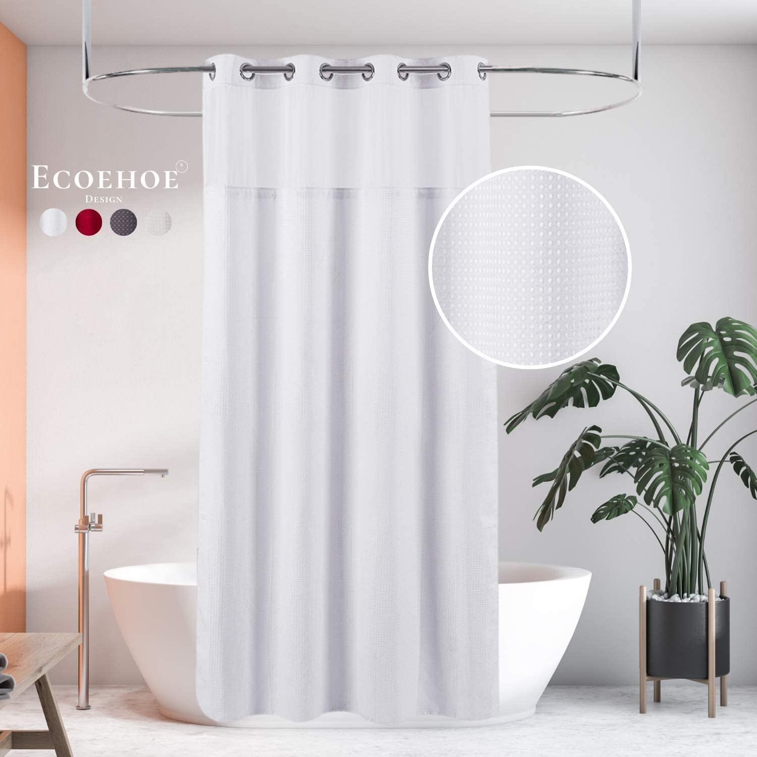 Waffle Fabric Hook Free Shower Curtain, How Long Do You Change Shower Curtain Liner