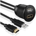 thumbnail image 2 of TNP USB HDMI Flush Mount Cable - Dashboard Panel Dash Mount USB + HDMI Port Socket Jack Plug Water Resistant Connector, 2 of 5