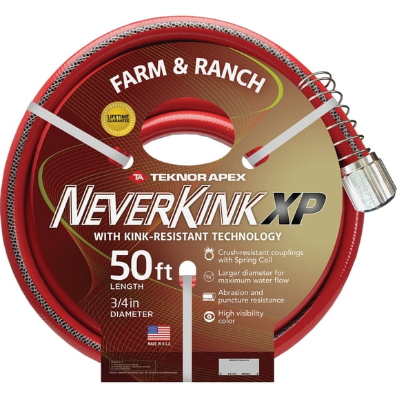 Teknor Apex Teknor Neverkink Xtreme Performance Farm And Ranch Hose, 34-in. X 50-ft, Red — Garden & Landscape Use, Standard Connection