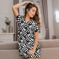thumbnail image 3 of Fotbe Ying Yang Checkered Bata de Dormir para Mujer con Estampado, Camisón de Algodón de Manga Corta, Ropa de Dormir Casual, 3 of 6