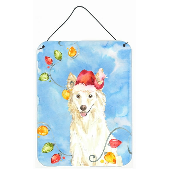 Christmas Lights White Collie Wall or Door Hanging Prints
