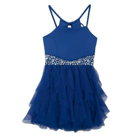 Girls Royal Blue Chiffon Sequin Party Formal Dress  7 - 16